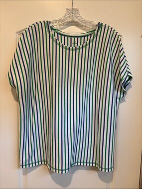 T by Talbots White Tee with Blue & Green Stripes Size XL never worn